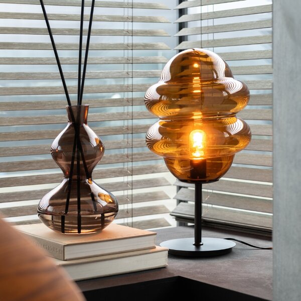 Hnědá skleněná stolní lampa J-line Sponky