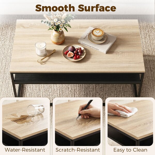 HOMCOM konferenční stolek s policí, moderní industriální příruční stolek do obýváku nebo ložnice, 100 x 59,8 x 47 cm, dub | Aosom