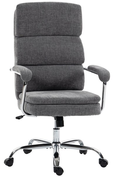 HOMCOM ergonomická kancelářská židle z chenillu s polstrovanými loketními opěrkami, nastavitelná výška a sklon, 360° otočná, šedá | Aosom