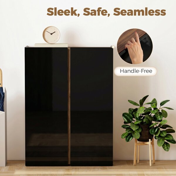 Skříňka na boty HOMCOM s bezpečným dovíráním (soft‑close), 6 polic, až 18 párů, bezúchytová, vysoce lesklá černá | Aosom