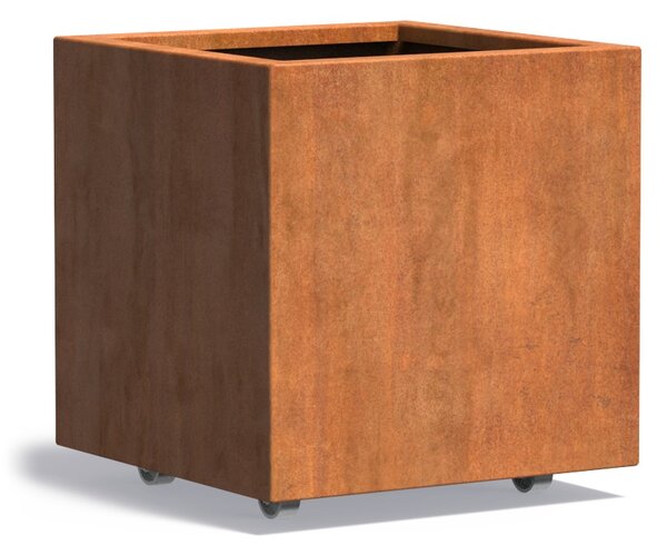 Cortenový květináč na kolečkách hranatý 800 x 800 x 400 mm
