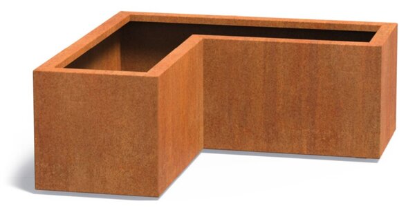 Cortenový rohový květináč tvaru L 1000 x 1000 x 800 mm, šířka ramene 400 mm