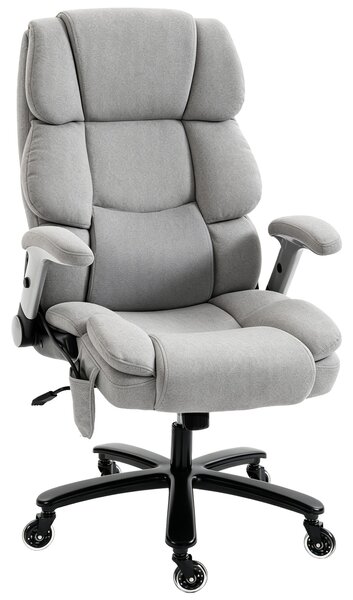 HOMCOM Office Chair — 397 lb Capacity, Inflatable Lumbar Support, Extra-Wide Executive Seat, Flip-Up Arms, Pocket Springs, Class-4 Gas Lift, Light Gra