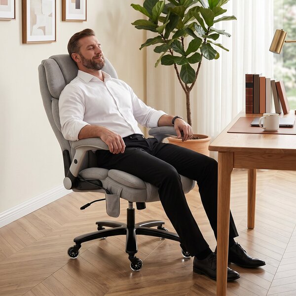 HOMCOM Office Chair — 397 lb Capacity, Inflatable Lumbar Support, Extra-Wide Executive Seat, Flip-Up Arms, Pocket Springs, Class-4 Gas Lift, Light Gra