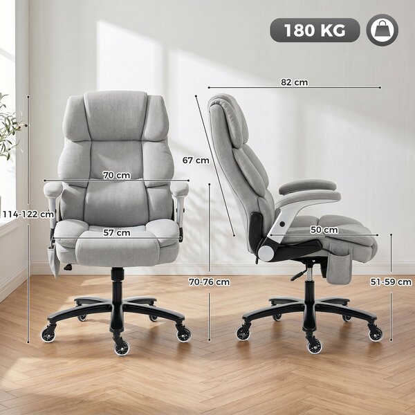 HOMCOM Office Chair — 397 lb Capacity, Inflatable Lumbar Support, Extra-Wide Executive Seat, Flip-Up Arms, Pocket Springs, Class-4 Gas Lift, Light Gra