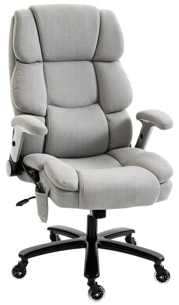 HOMCOM Office Chair — 397 lb Capacity, Inflatable Lumbar Support, Extra-Wide Executive Seat, Flip-Up Arms, Pocket Springs, Class-4 Gas Lift, Light Gra