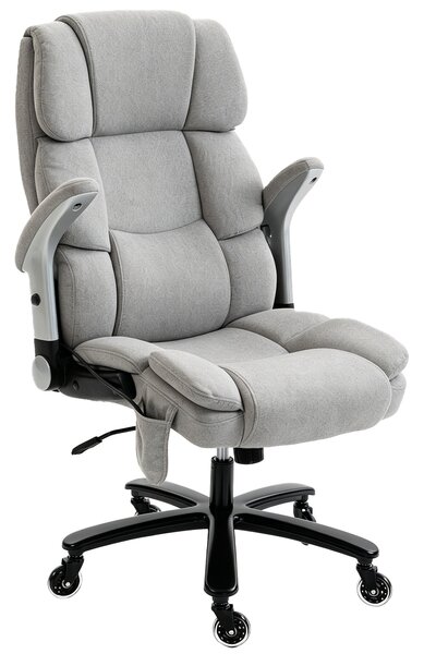 HOMCOM Office Chair — 397 lb Capacity, Inflatable Lumbar Support, Extra-Wide Executive Seat, Flip-Up Arms, Pocket Springs, Class-4 Gas Lift, Light Gra