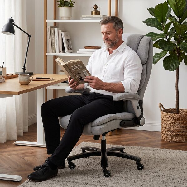 HOMCOM Office Chair — 397 lb Capacity, Inflatable Lumbar Support, Extra-Wide Executive Seat, Flip-Up Arms, Pocket Springs, Class-4 Gas Lift, Light Gra