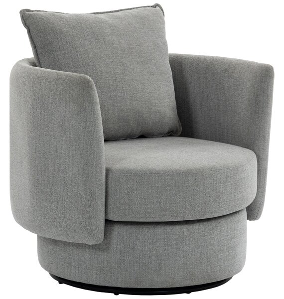 HOMCOM 360° Swivel Lounge Chair with Cushion, Linen-Look Accent Armchair for Bedroom & Living Room, Light Gray | Aosom