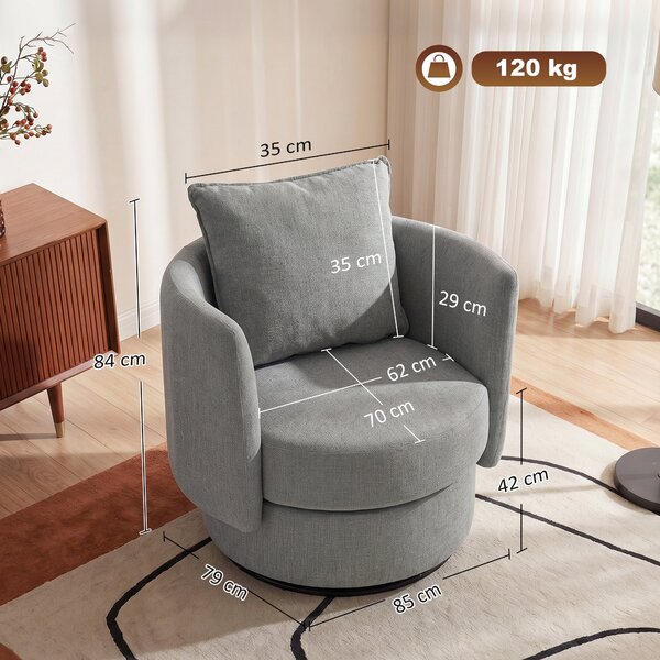 HOMCOM 360° Swivel Lounge Chair with Cushion, Linen-Look Accent Armchair for Bedroom & Living Room, Light Gray | Aosom