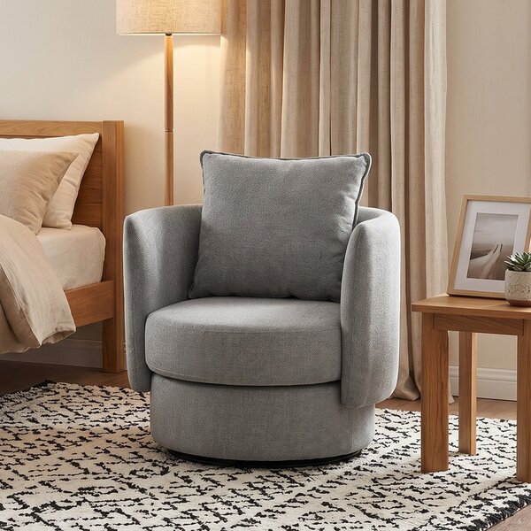 HOMCOM 360° Swivel Lounge Chair with Cushion, Linen-Look Accent Armchair for Bedroom & Living Room, Light Gray | Aosom