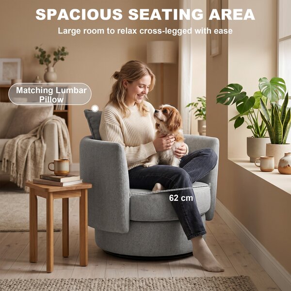 HOMCOM 360° Swivel Lounge Chair with Cushion, Linen-Look Accent Armchair for Bedroom & Living Room, Light Gray | Aosom
