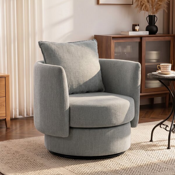 HOMCOM 360° Swivel Lounge Chair with Cushion, Linen-Look Accent Armchair for Bedroom & Living Room, Light Gray | Aosom