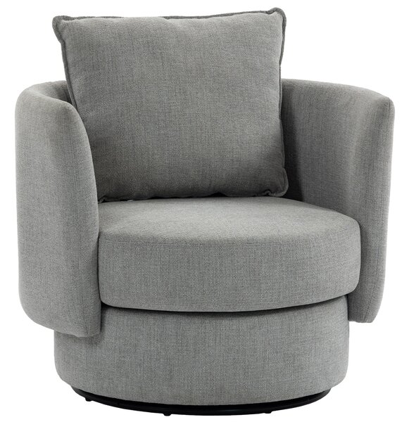 HOMCOM 360° Swivel Lounge Chair with Cushion, Linen-Look Accent Armchair for Bedroom & Living Room, Light Gray | Aosom