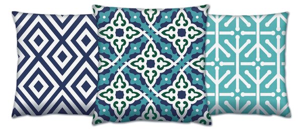 ASIR Sada polštářků MODRÉ VZORY bavlna/polyester 43x43 cm