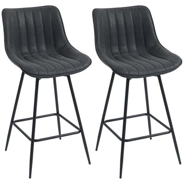 HOMCOM 2-Pack Bar Stools, 26.8 in Swivel Counter Stools with Backrest, Padded PU Leather, Footrest & Steel Legs for Kitchen Island and Dining – Black
