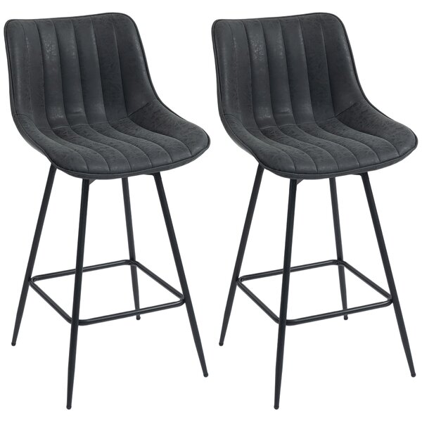HOMCOM 2-Pack Bar Stools, 26.8 in Swivel Counter Stools with Backrest, Padded PU Leather, Footrest & Steel Legs for Kitchen Island and Dining – Black