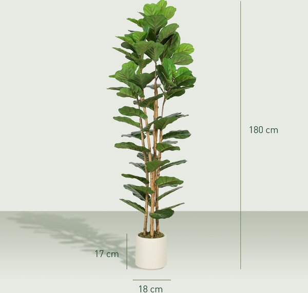 HOMCOM umělý fíkovník 180 cm, 91 listů, kmen z masivního dřeva, v květináči — realistická plastová rostlina do obýváku, ložnice i kanceláře | Aosom
