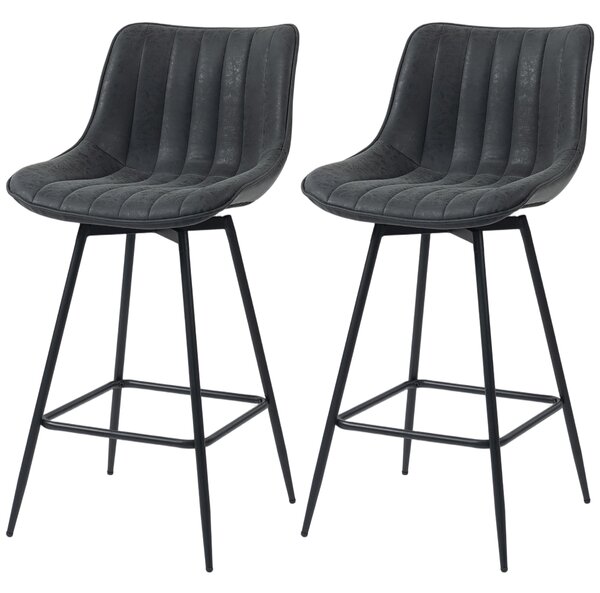 HOMCOM 2-Pack Bar Stools, 26.8 in Swivel Counter Stools with Backrest, Padded PU Leather, Footrest & Steel Legs for Kitchen Island and Dining – Black