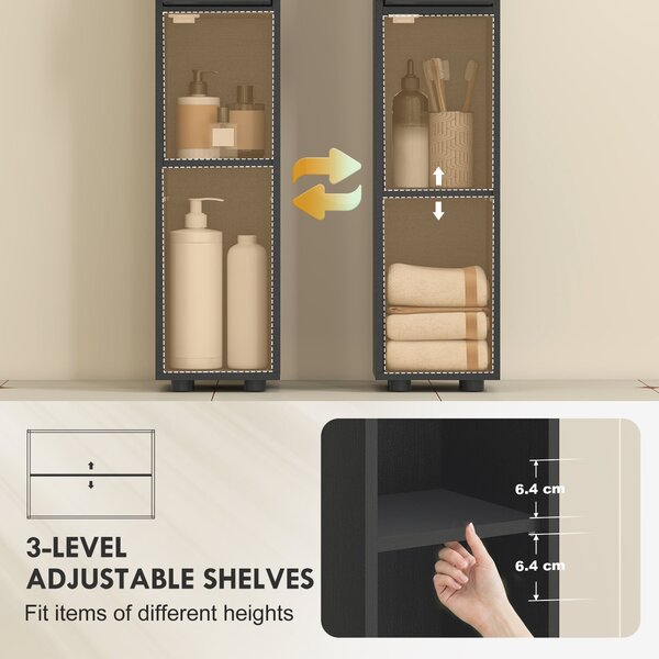 Kleankin Slim Bathroom Cabinet, Tall Toilet Cupboard with Drawer and 4 Open Shelves, Space-Saving Bathroom & Living Room Storage, 8 x 8 x 71 in (20 x