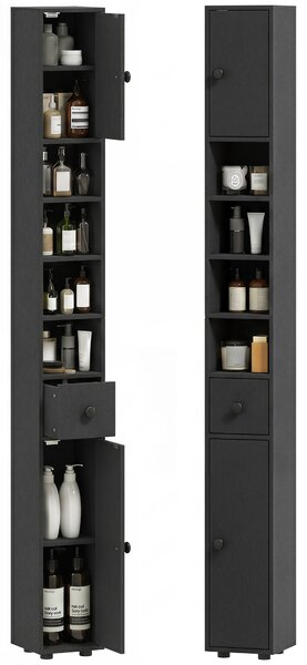 Kleankin Slim Bathroom Cabinet, Tall Toilet Cupboard with Drawer and 4 Open Shelves, Space-Saving Bathroom & Living Room Storage, 8 x 8 x 71 in (20 x
