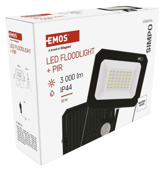 EMOS LED reflektor SIMPO s pohybovým čidlem, 30 W, černý, neutrální bílá ZS2333
