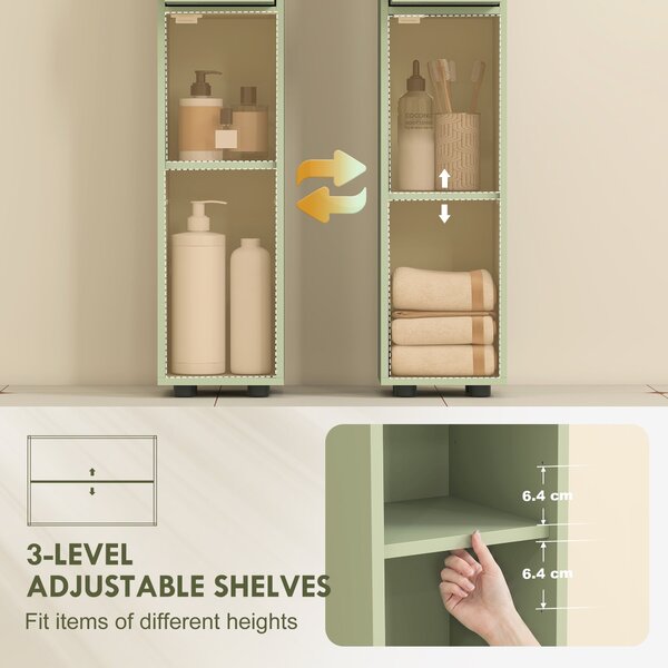 Kleankin Slim Tall Bathroom Cabinet — Narrow Toilet Storage with Drawer & 4 Open Shelves, Ideal for Small Bathrooms & Living Rooms, 20 x 20 x 180 cm (