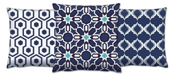 ASIR Dekorační polštářky MODRÁ GEOMETRIE 43 cm bavlna/polyester