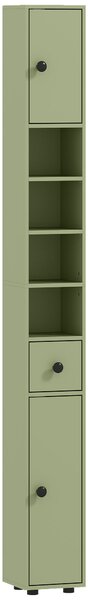 Kleankin Slim Tall Bathroom Cabinet — Narrow Toilet Storage with Drawer & 4 Open Shelves, Ideal for Small Bathrooms & Living Rooms, 20 x 20 x 180 cm (