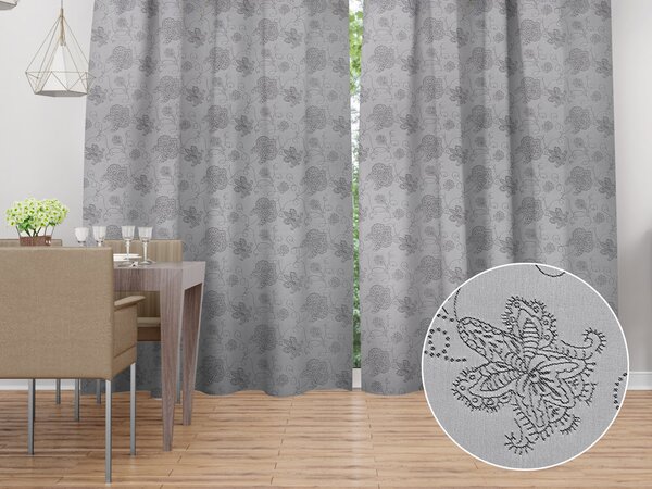 Biante Dekorační závěs TF-083 Květované ornamenty na šedém 150x140 cm