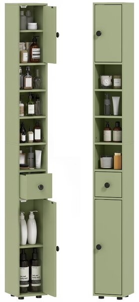 Kleankin Slim Tall Bathroom Cabinet — Narrow Toilet Storage with Drawer & 4 Open Shelves, Ideal for Small Bathrooms & Living Rooms, 20 x 20 x 180 cm (
