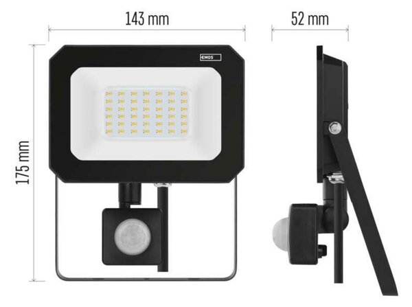EMOS LED reflektor SIMPO s pohybovým čidlem, 30 W, černý, neutrální bílá ZS2333