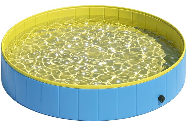 PawHut skládací bazén pro psy pro velká a extra velká plemena, 160 x 30 cm, protiskluzový, odolný plast, modrý — do interiéru i exteriéru | Aosom