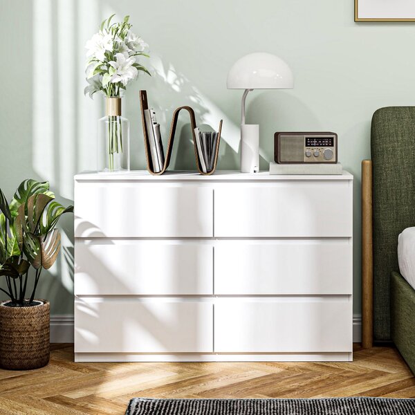 HOMCOM komoda s 3 zásuvkami, moderní bezúchytový design pro obývací pokoj, ložnici a předsíň – bílá (112 × 34 × 75 cm) | Aosom