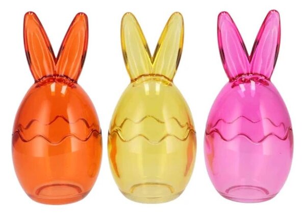 3ks barevná skleněná dóza vajíčko s oušky Rabbi - Ø 10*22 cm - daan kromhout