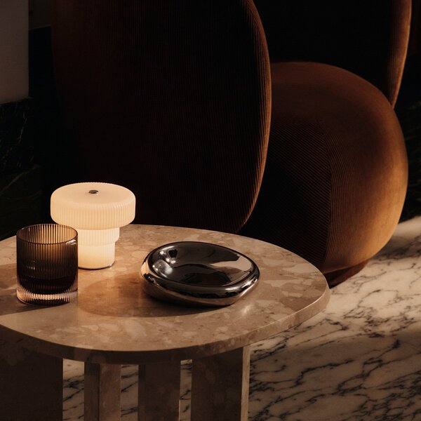 Stolní lampa ferm LIVING, Ripple, stmívatelné, Bílá, Obývací pokoj, Sklo, Moderní
