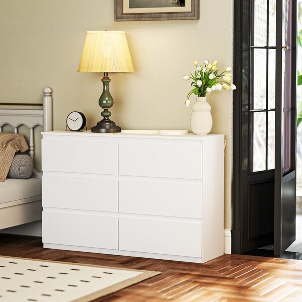 HOMCOM komoda s 3 zásuvkami, moderní bezúchytový design pro obývací pokoj, ložnici a předsíň – bílá (112 × 34 × 75 cm) | Aosom