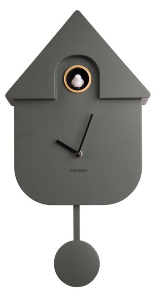 Zelené nástěnné kyvadlové hodiny Karlsson Modern Cuckoo, 21,5 x 41,5 cm