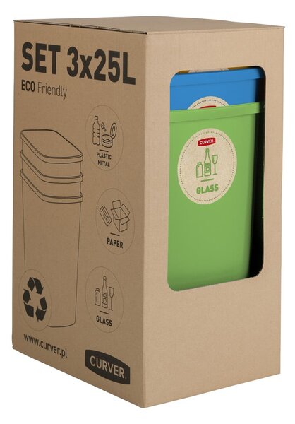 Sada 3 odpadkových košů na tříděný odpad Curver ECO, 25 l