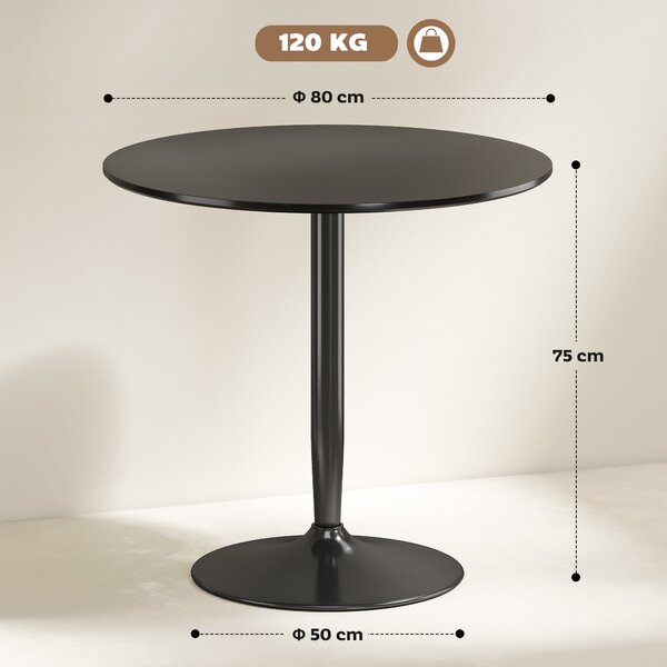 HOMCOM kulatý jídelní stůl Ø80 x 75 cm – pro 2 osoby, lakovaný ocelový podstavec, protiskluzové nožky | Aosom