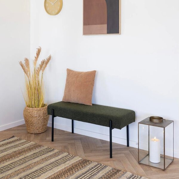 Nordic Living Tmavě zelená bouclé lavice Swipper 100 cm