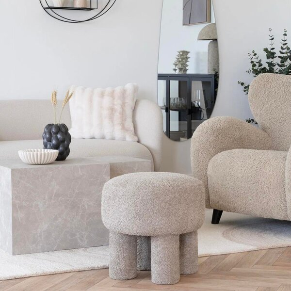 Nordic Living Světle šedý čalouněný taburet Canba 43 cm