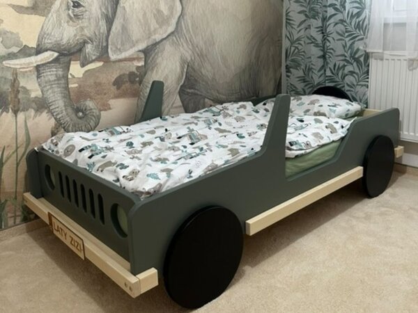Dětská auto postel ve tvaru JEEPU SAFARI 80x160 cm - Tmavě šedá