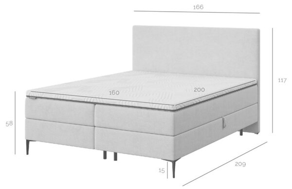 Šedá čalouněná dvoulůžková postel boxspring MESONICA Bufo 160 x 200 cm