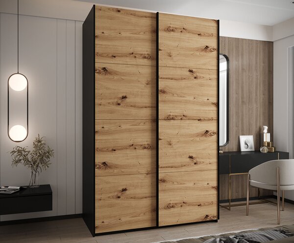 Šatní skříň LUX 1 s posuvnými dveřmi, 150×245,5×64 Černá / dub Artisan / černé