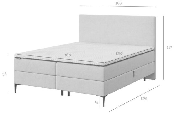 Šedá čalouněná dvoulůžková postel boxspring MESONICA Bufo II. 160 x 200 cm