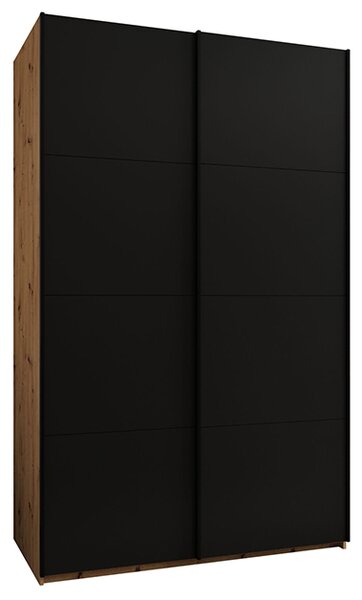 Šatní skříň LUX 1 s posuvnými dveřmi, 150×245,5×64 Dub Artisan / černá / černé