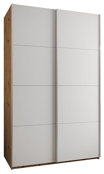 Šatní skříň LUX 1 s posuvnými dveřmi, 150×245,5×64 Dub Artisan / bílá / stříbrné