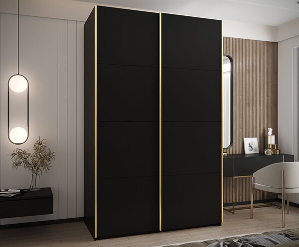 Šatní skříň LUX 1 s posuvnými dveřmi, 150×245,5×64 Černá / zlaté
