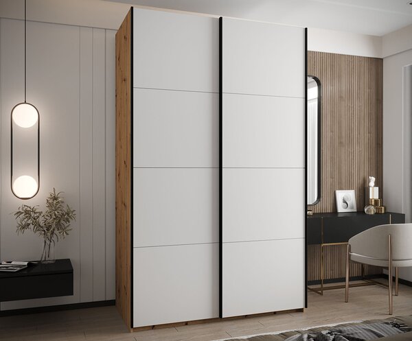 Šatní skříň LUX 1 s posuvnými dveřmi, 150×245,5×64 Dub Artisan / bílá / černé